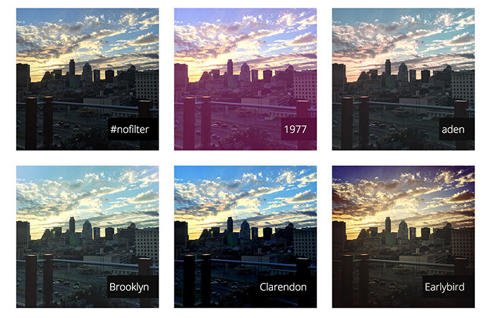 Image grid from Una Kravets’ CSSGram showing a variety of filters and blend modes that recreate Instagram filters
